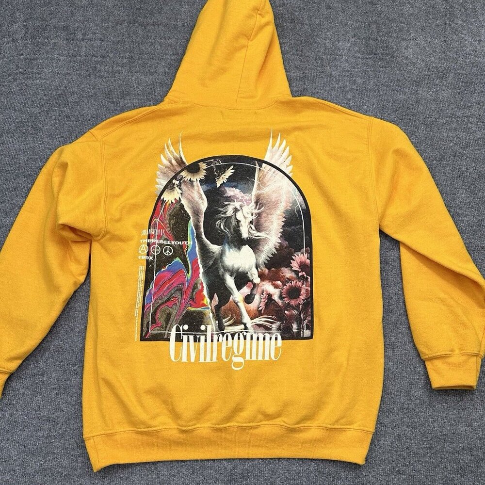 Civil Regime Hoodie Men Large Yellow Pullover Hooded Sweatshirt - Picture 2 of 10